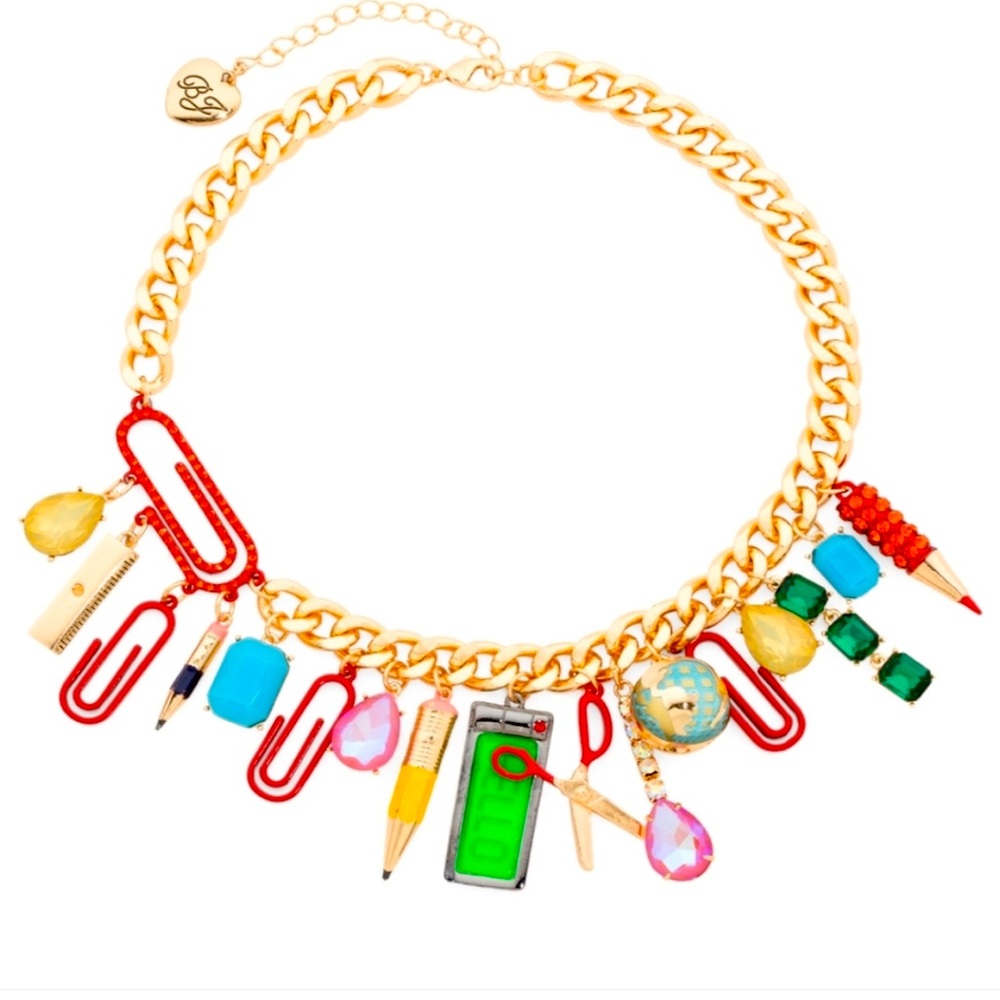 New Betsey Johnson Faux Stone Back To School Statement Necklace - Picture 1 of 8